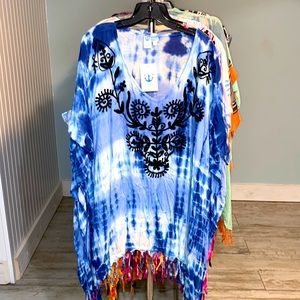 NWT Aqua Blue Tie Dye coverup with fringe.